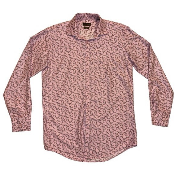 Ruffin Other - BLACK LABEL BY RUFFIN MENS DRESS SHIRT PINK/BLACK FLORAL SHIRT SIZE 15(M)